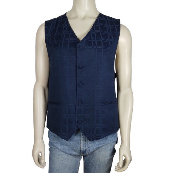 Boltini Uomo Men's Suit Vest Size R52 Windowpane Blue 5 buttons - Picture 1 of 7